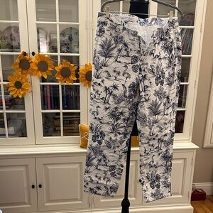 J. McLaughlin Blue and White Tropical Print Chinos